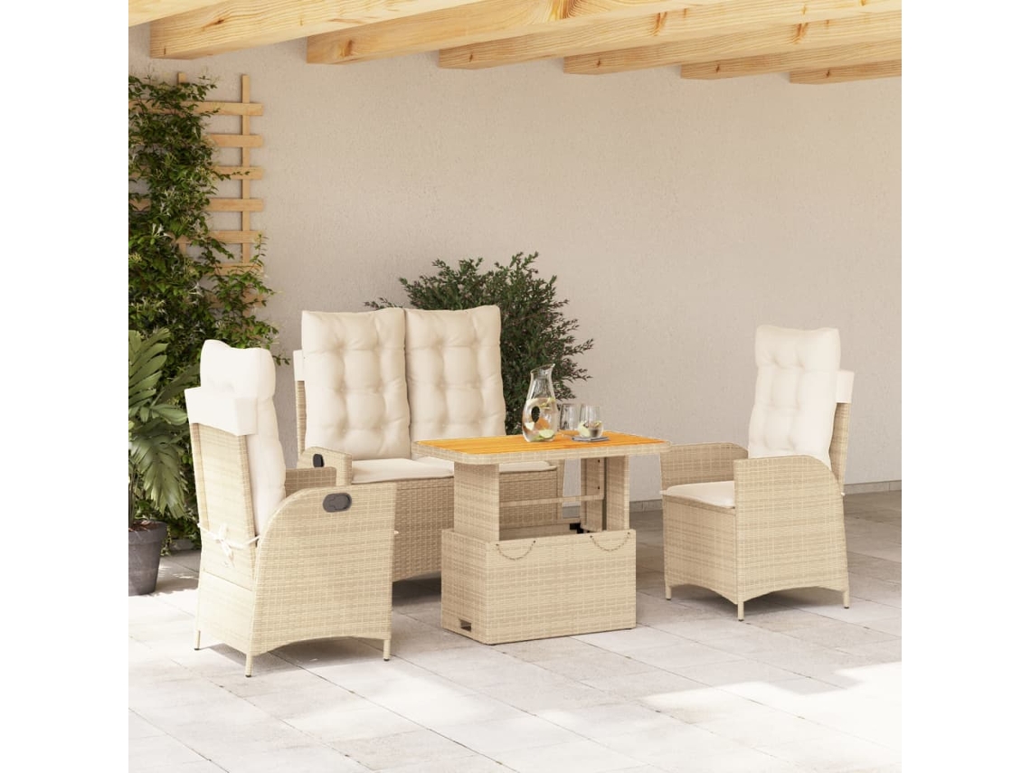 Juego de comedor de jardín de 4 piezas con cojines de mimbre beige de DKD Home Decor