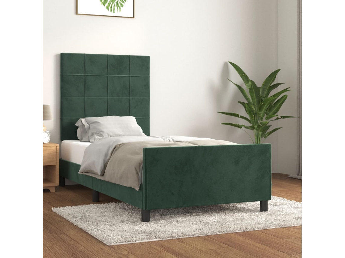 Estructura De Cama Sin Colchón Terciopelo Verde Oscuro 90x190cm
