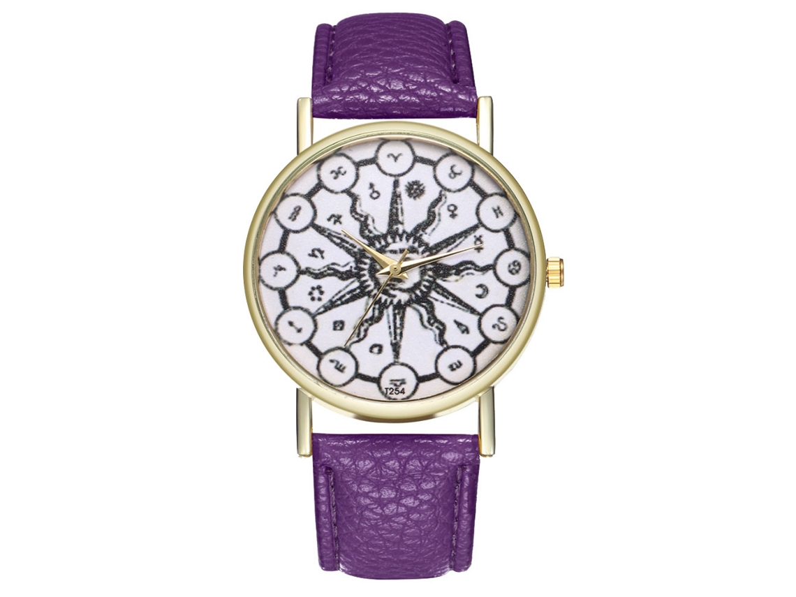Reloj De Cuarzo Con Correa De Cuero Y Esfera De Patrón Abstracto Para Amante Morado