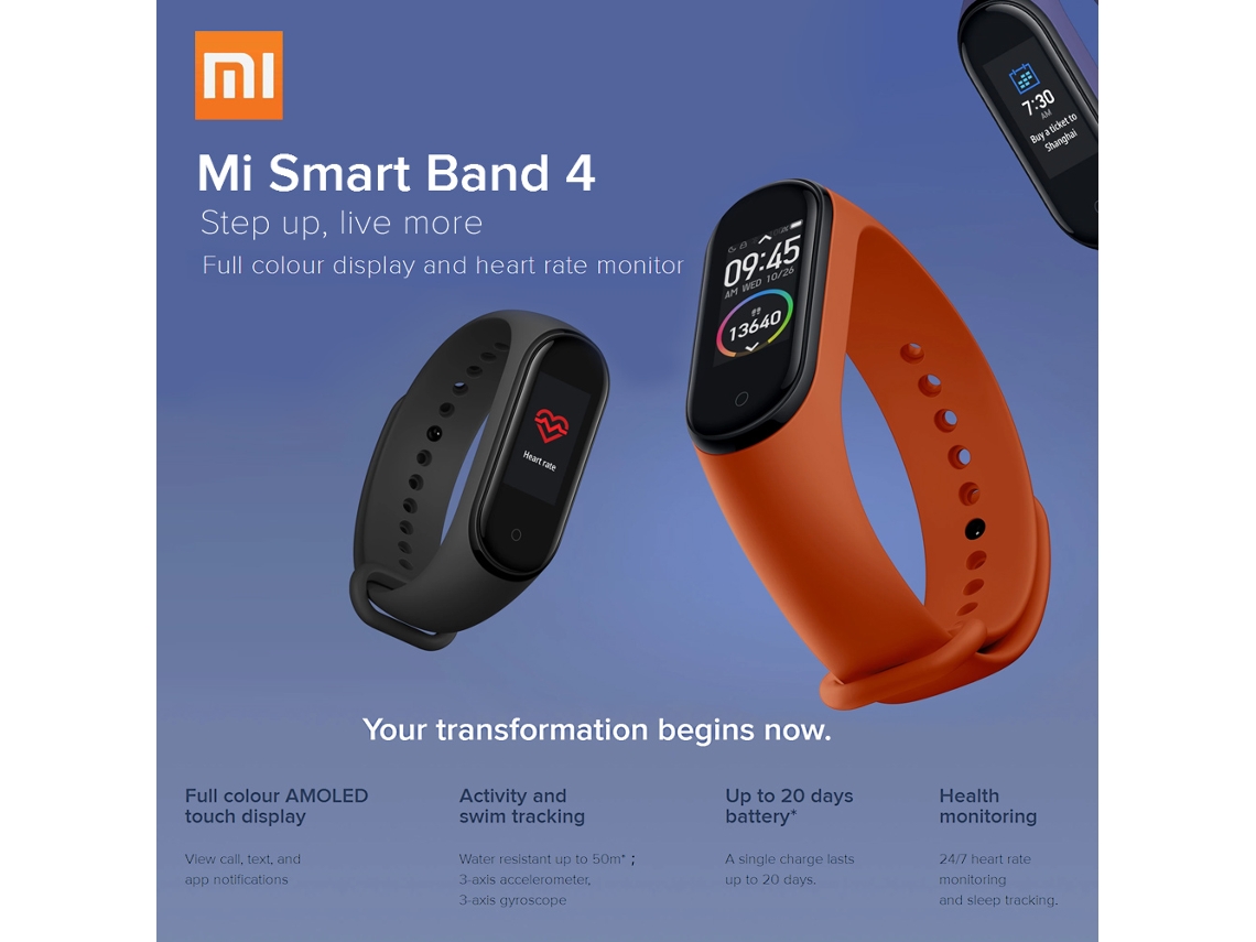 Pulsera inteligente Xiaomi Mi Band 4 versión global 2019 con pantalla AMOLED de 24 bits y luz dorada