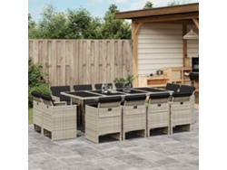 Juego de comedor de jardín de 13 piezas con cojines de mimbre gris claro, Dkd Home Decor