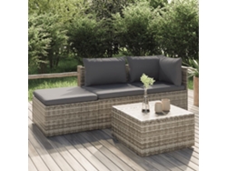 Conjunto de muebles de jardín con cojines, mimbre gris PE Dkd Home Decor