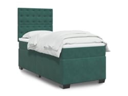 Cama Box Spring Con Colchón Terciopelo Verde Oscuro 100x200 Cm