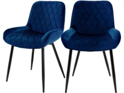 Conjunto de 2 cadeiras de jantar azuis estilo retro assento estofado com aspeto de veludo 81 cm