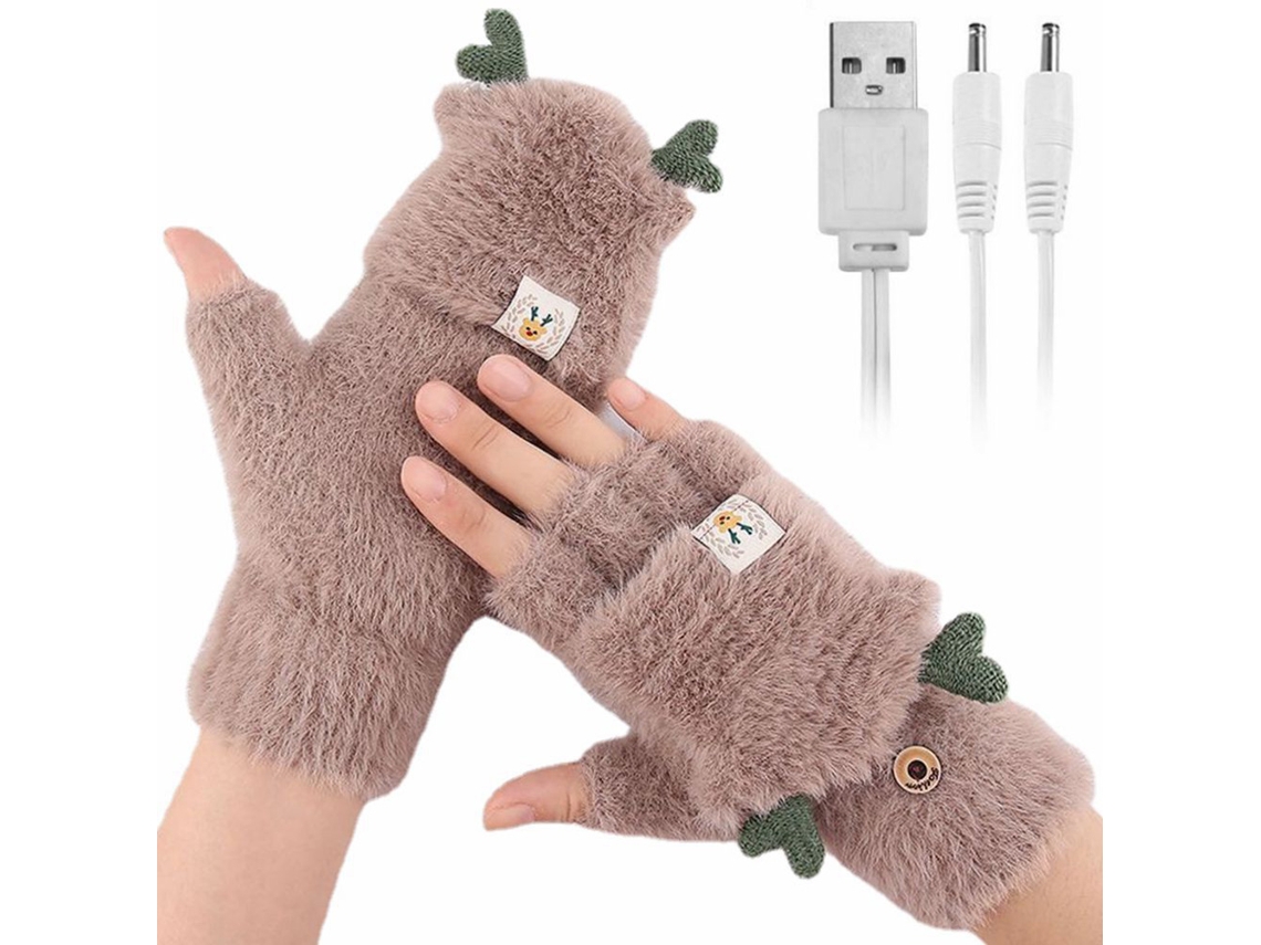 2026-guantes Calentados Invierno Sin Dedos Con Pelusa Cuernos Suaves Para Mujer Y Hombre