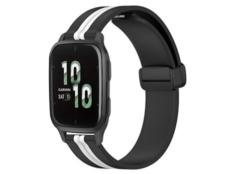 Correa para Garmin Forerunner SQ2 20 mm Cierre magnético plegable Correa de reloj de silicona Negro-Blanco VENISYMLIS