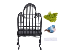 Jaula De Pájaros De Metal En Miniatura 1:12 Para Casa De Muñecas Con Puerta Que Se Abre Y Césped Artificial.