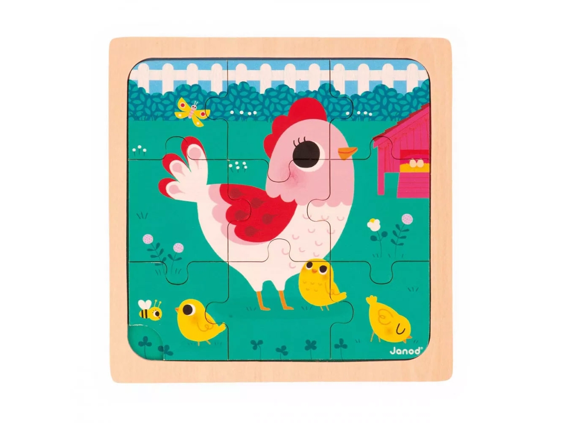 JANOD Puzzle de Madera de 9 Piezas Gallina Henriette J07110