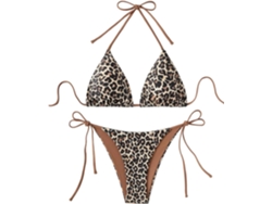 Traje De Baño Con Estampado De Leopardo Para Mujer, Bikini Push-up Sin Espalda Con Aberturas.