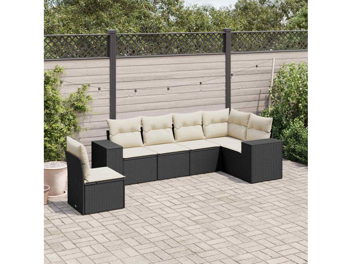 Conjunto de sofá de jardín de 6 piezas con cojines, mimbre sintético negro, DKD Home Decor