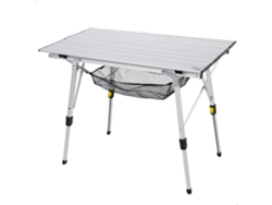 AKTIVE Mesa plegable camping aluminio antideslizante y desmontable altura ajustable c/red auxiliar