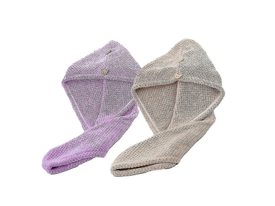 Toallas absorbentes de microfibra Rosewell para secar el cabello (paquete de 2), estilo turbante con botones para un secado rápido