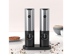 Kit De Molinillo Eléctrico De Sal Y Pimienta Con Base Usb-c, Acero Inoxidable Negro.