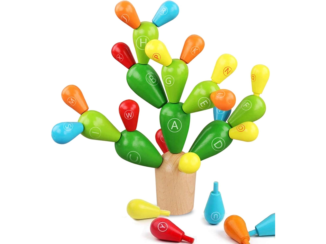 Balance Cactus Montessori Madera para niños, bloques de madera Juguetes Cactus Construcción Juguetes Mosaico Educativo Demolición UISAVE