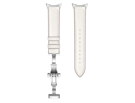 Correa de piel auténtica hebilla de mariposa para Google Pixel Watch - hebilla plateada/blanco