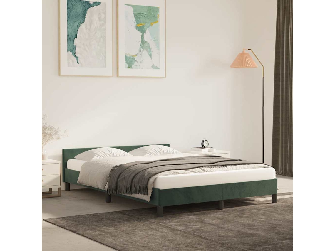 Estructura Cama Sin Colchón Terciopelo Verde Oscuro 140x200 Cm