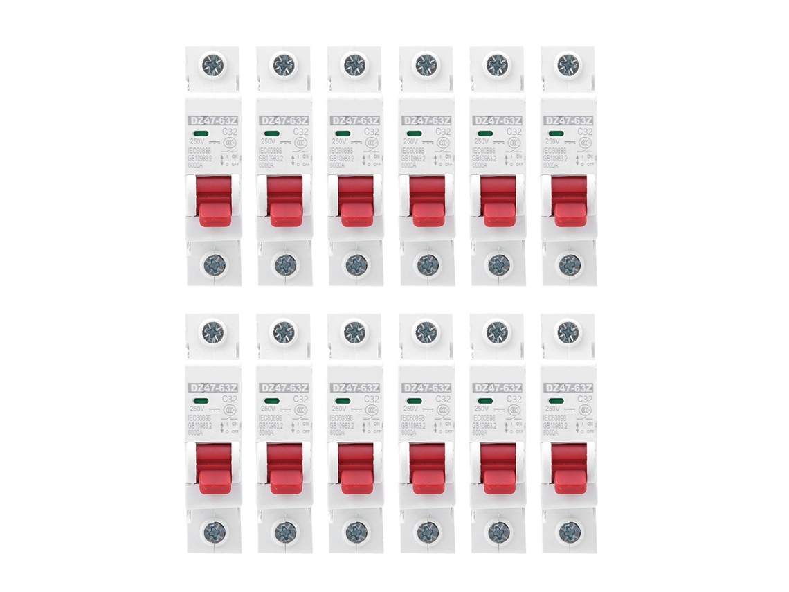 12pcs Interruptor Dz47-63z Dc250v 1p Mcb De Circuito Aire Para Protección Fotovoltaica 32a