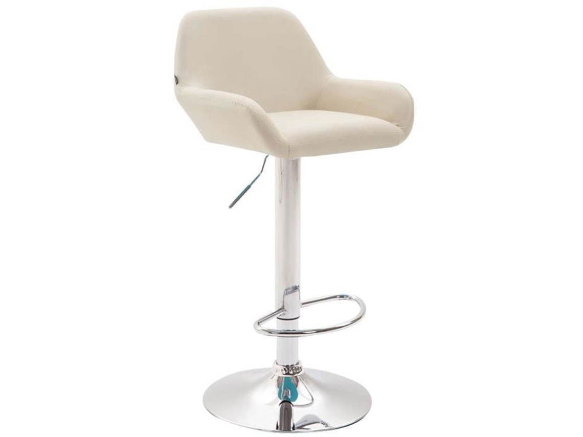 Taburete de bar de piel sintética Magnieu Chrom con brazos y altura regulable, color beige Clp (crema)