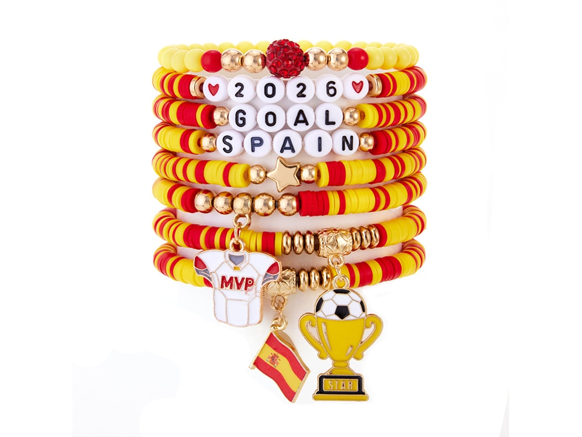 Set Pulseras Elásticas Con Cuentas Para Aficionados Al Fútbol, Colgante Temático Apilable Para Mujer, Accesorio Deportivo Y Regalo De Amistad