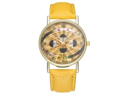 Reloj De Pulsera De Cuarzo Con Correa De Poliuretano, Diseño Espacial Y Esfera Redonda Amarilla.