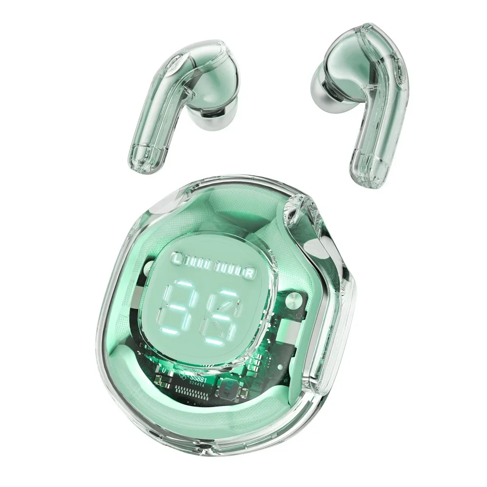 (verde) Auriculares Bluetooth Verdaderamente Inalámbricos Con Pantalla Led, Sonido Estéreo, Cancelación De Ruido Y Micrófono.