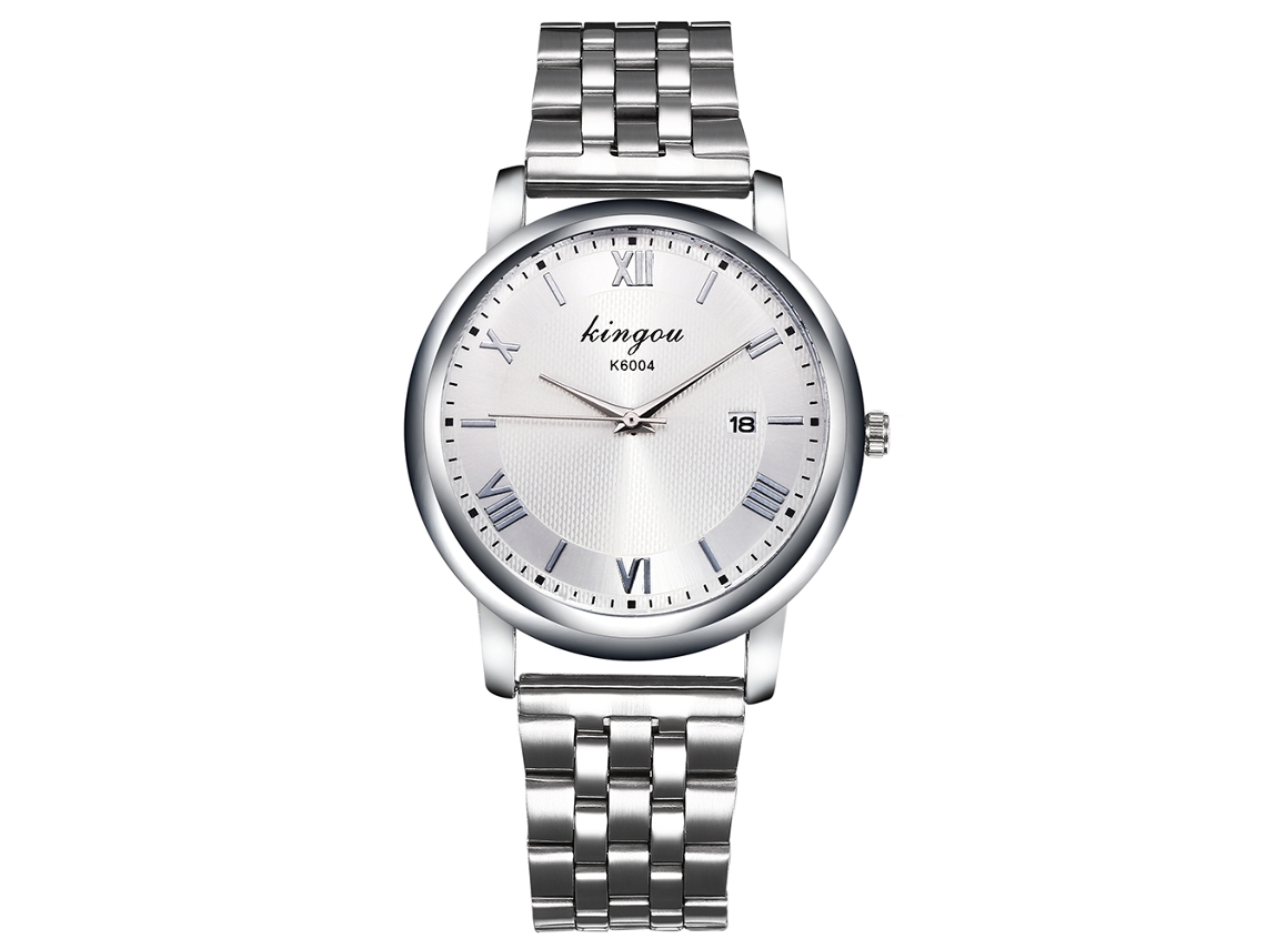 Reloj De Cuarzo Para Hombre Con Brazalete De Acero, Números Romanos, Esfera Grande, Elegante Y Funcional, Color Plata.