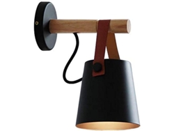 Lámpara De Pared Led Decorativa Moderna En Madera Y Cuero, Base E27 (negra)