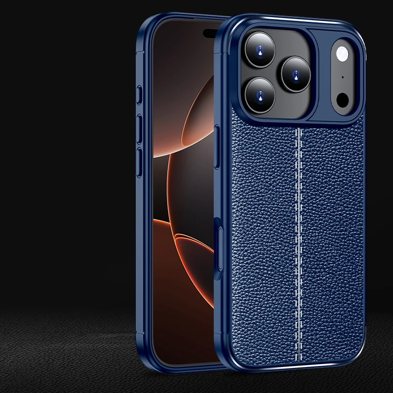 (azul, Air Iphone) Caso De Teléfono De Silicona Suave De Negocios Con Textura De Cuero, Protección Anti-huellas Digitales Cubierta Trasera