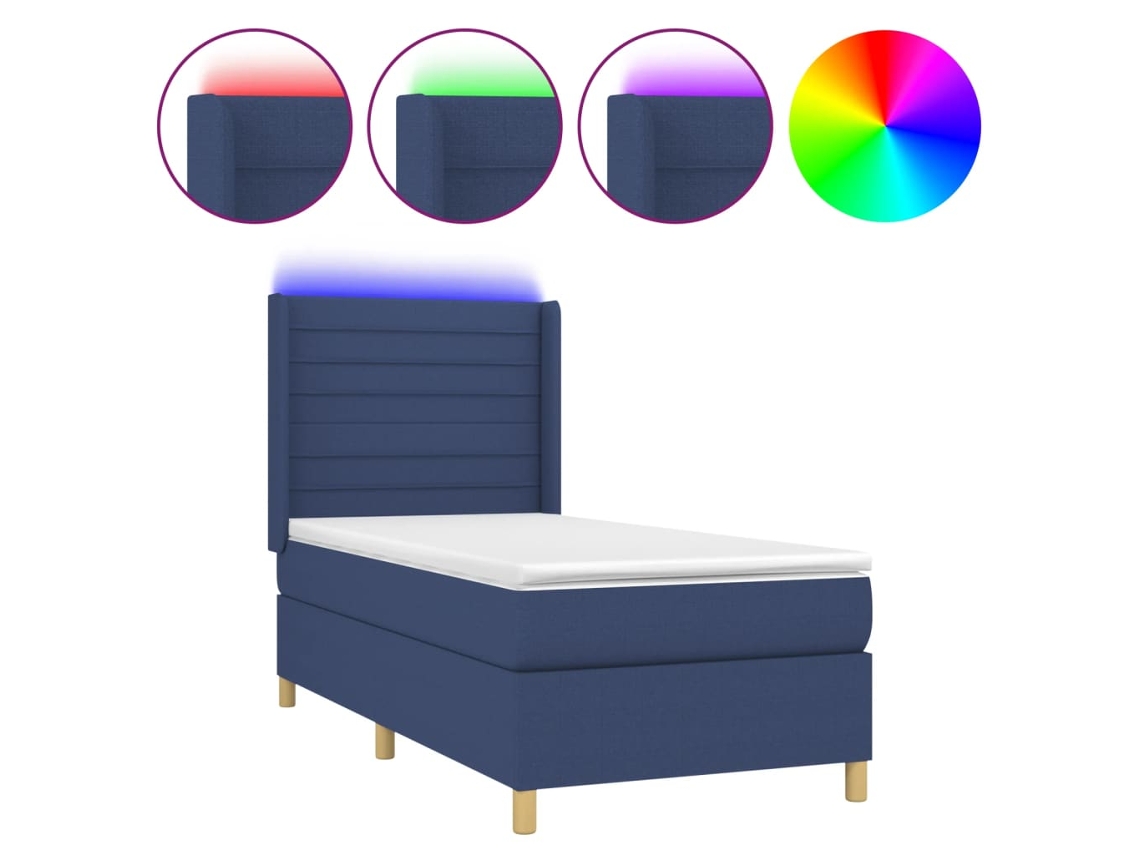 Maison Exclusive - Cama Box Spring Colchón Y Luces Led Tela Azul 90x200 Cm