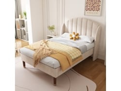 Cama Tapizada De 90x200 Cm Con Somier De Láminas, De Terciopelo Beige, Ideal Para Adolescentes.