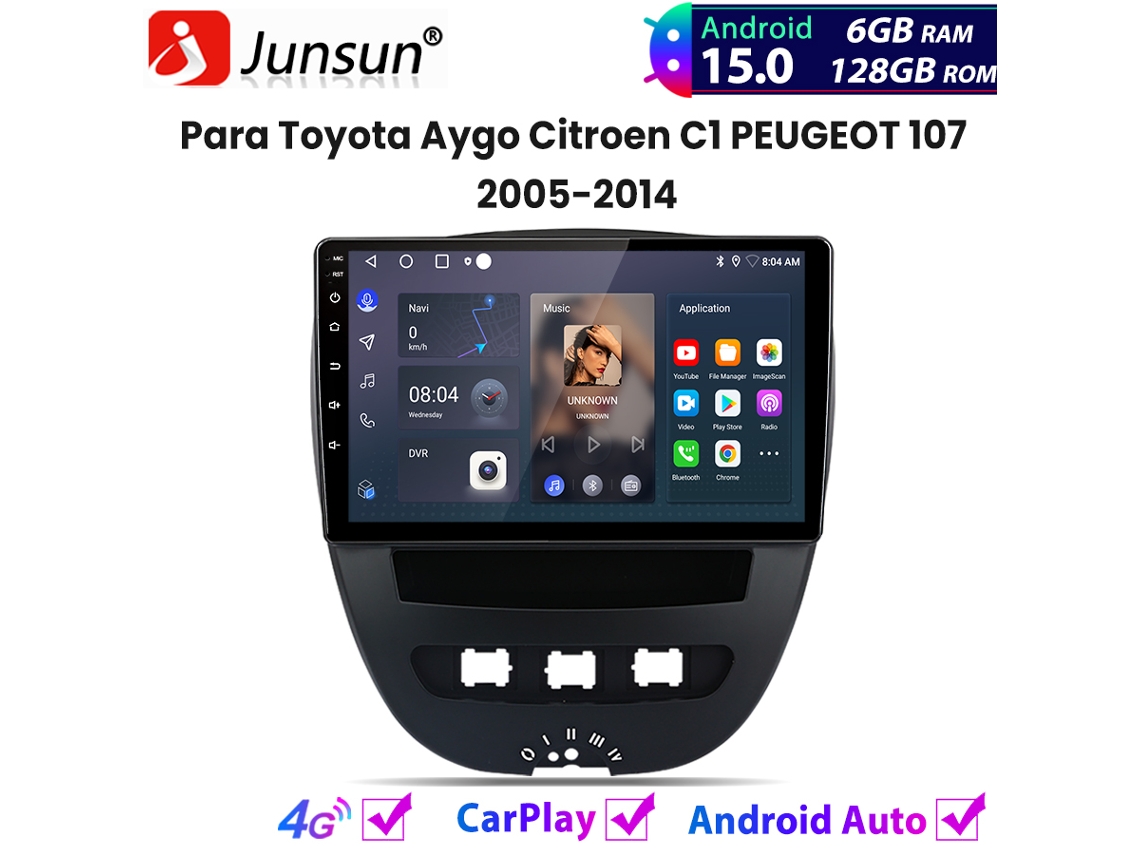 Radio Para Coche Junsun Android 15 6+128gb Carplay Para Toyota Aygo Citroen C1 Peugeot 107 2005-2014 Gps Navi Bt Fm 4g Wifi 8-core V1pro