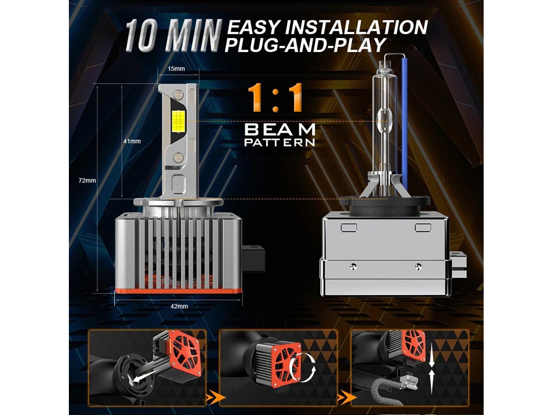 Par De Faros Led Para Coche D8s-general Liang De 6000 Lm, Serie D, Con Decodificación Integrada Y Bombillas Led Para Faros Delanteros.
