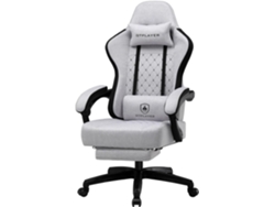 Silla Gaming Gtplayer, Silla De Oficina, Diseño Ergonómico, Asiento Con Muelles Y Reposapiés, Tela, Blanco-gris