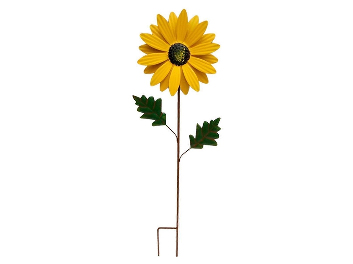 Plato decorativo de jardín con forma de margarita, estacas de metal amarillo 3D para exteriores