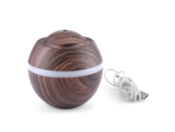 Humidificador ultrasónico LED de 7 colores de 500 ml para hogar y oficina con acabado en madera oscura.