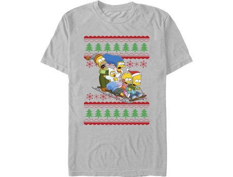 Camisetas Unisex DEEPSTONE Sled Ride Faux Ugly Christmas Sweater Simpsons Plata (XXXL)