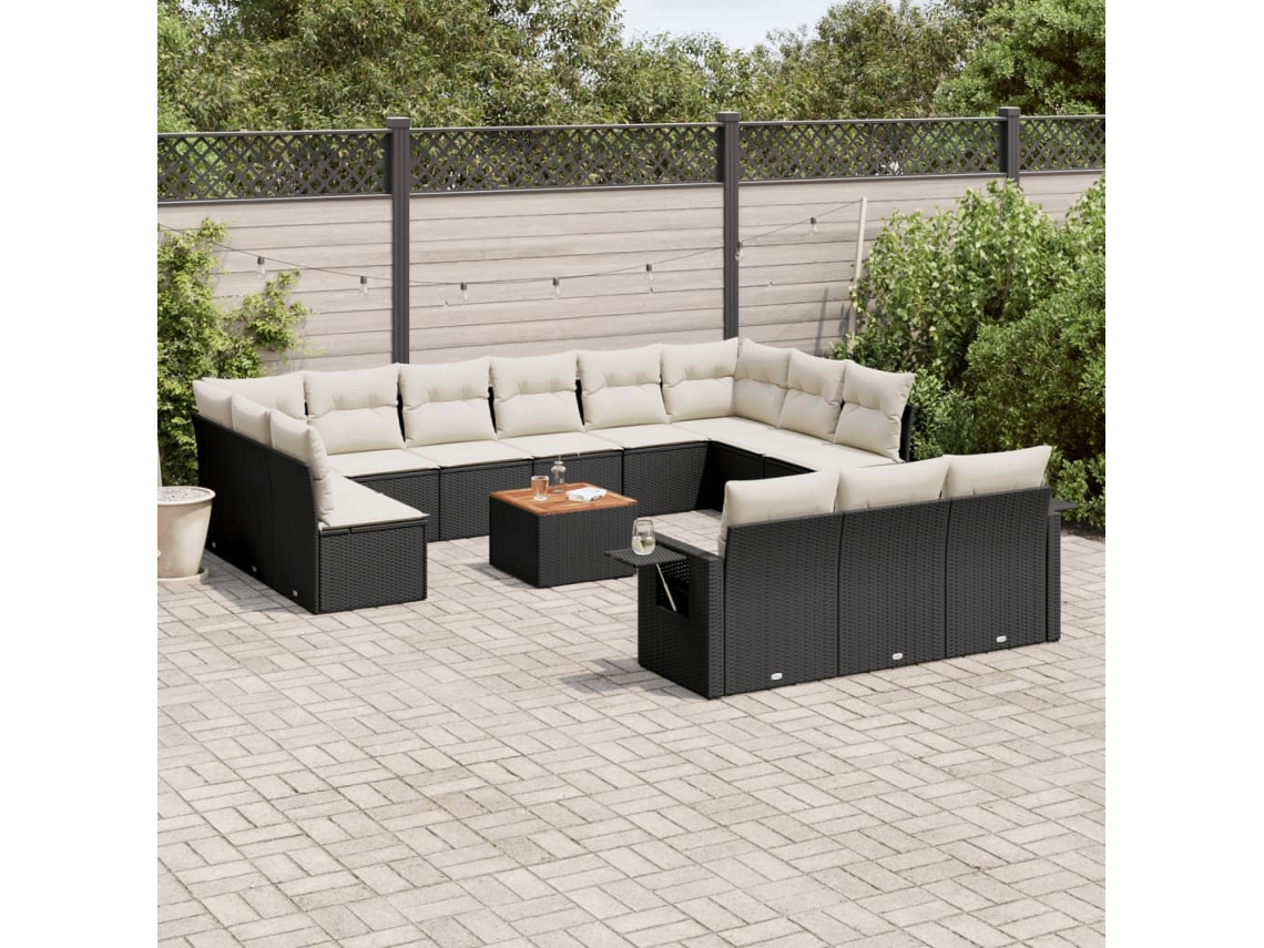 Conjunto de sofá de jardín de 14 piezas con cojines de mimbre negros DKD Home Decor