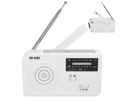 HURRISE Solar Radio Rd638 Solar Powered Emergency Multifuncional Manivela Radio Abs Soporte Video Cassette Blanco