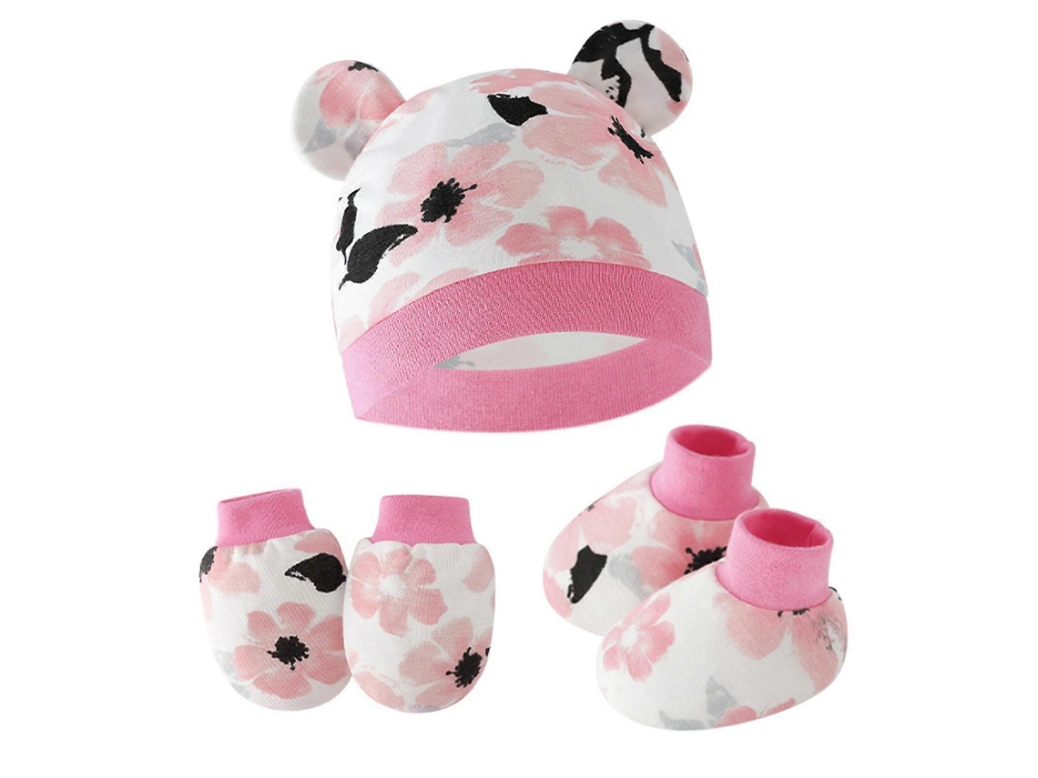 Conjunto esencial para bebé: gorro, guantes y zapatos antiarañazos. Incluye gorro, guantes y protectores de pies con estampado floral. Estampado floral Chennnls.