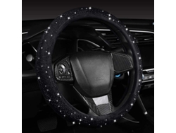 2026altiro-funda De Volante De Terciopelo Negro Con Diamantes Brillantes, 38 Cm, Diseño Brillante Para Coche.