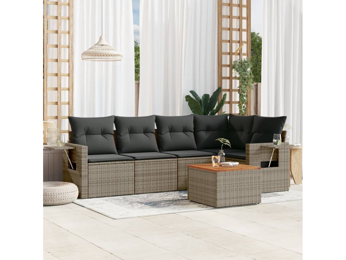 Conjunto de 6 sofás de jardín con cojines en mimbre gris DKD Home Decor