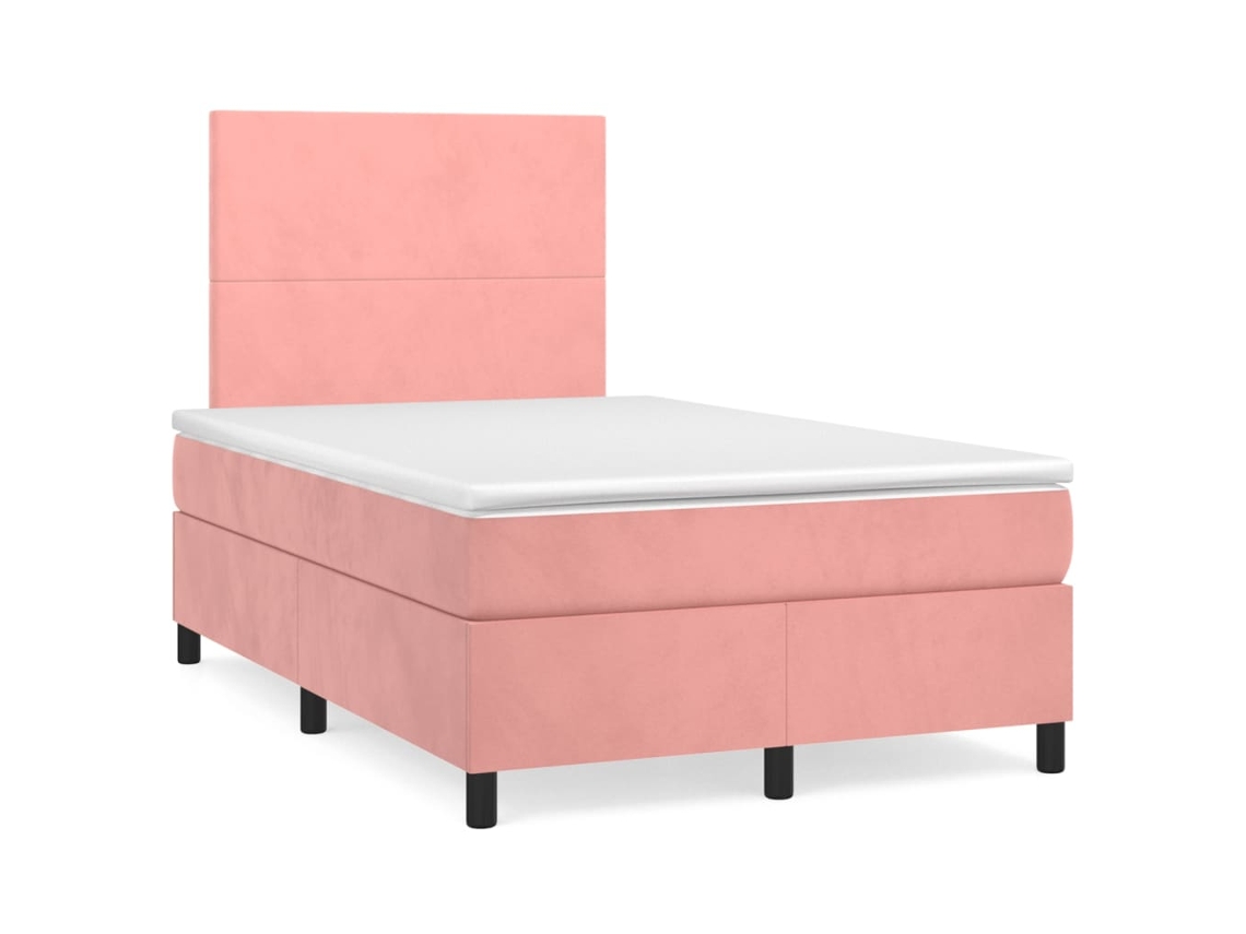 Cama Box Spring Con Colchón Terciopelo Rosa 120x190 Cm