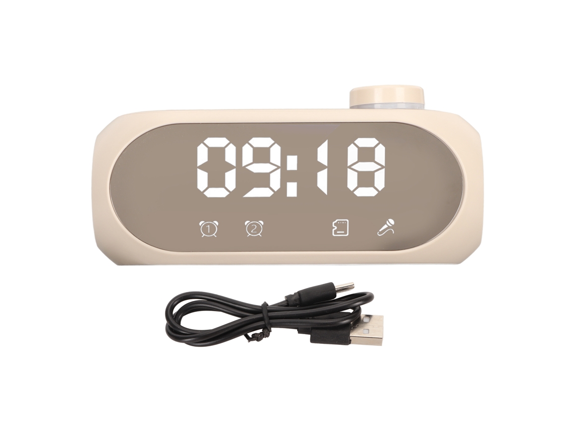 Altavoz Bluetooth Inalámbrico Con Luz Rgb, Graves Potentes, Indicador De Temperatura, Radio Fm Y Despertador, Espejo Beige.