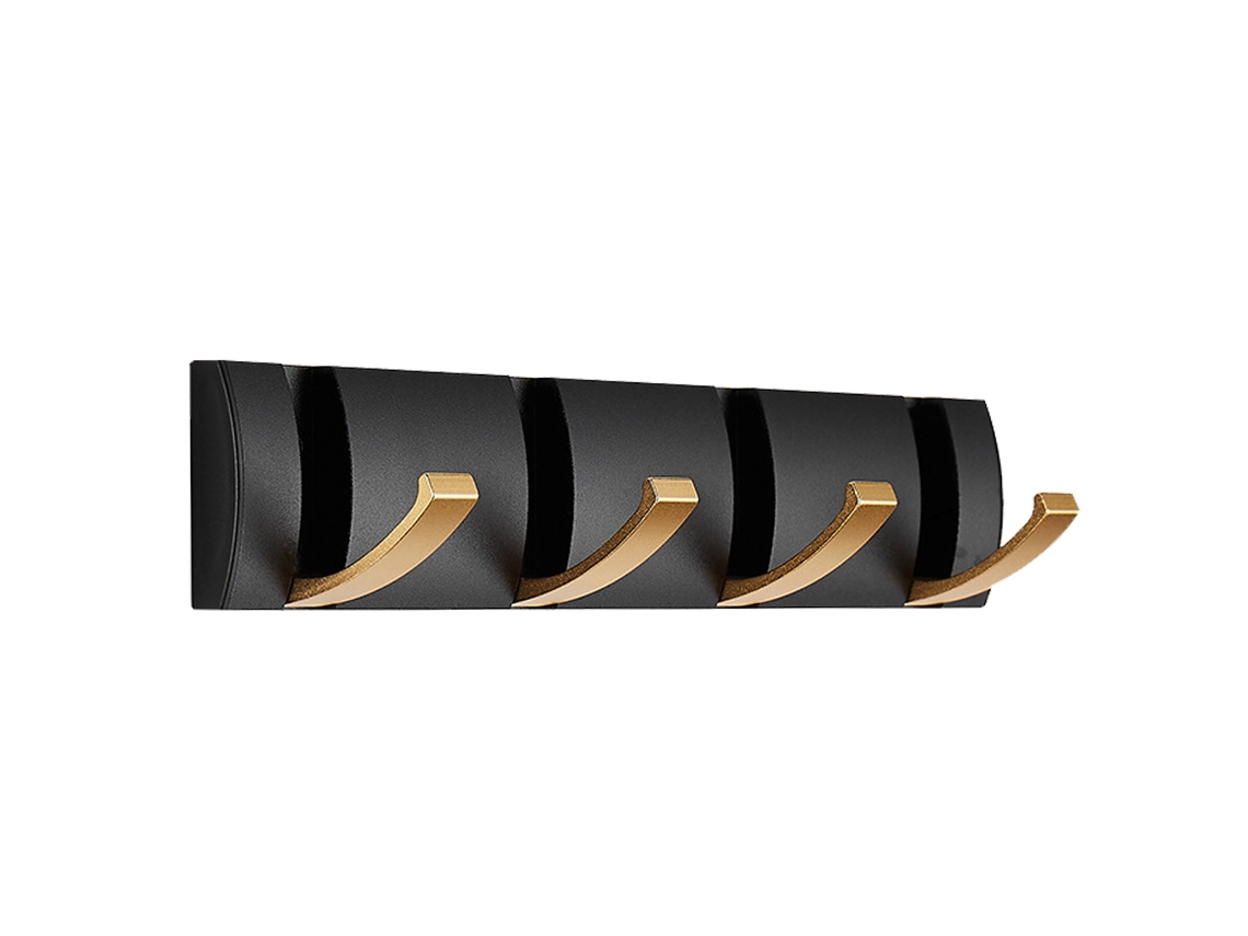 VVJIJILLY Cabide De Parede Com Ganchos, Preto E Dourado, Pesado E Moderno, Ganchos Retráteis, Economia De Espaço Para Toalhas