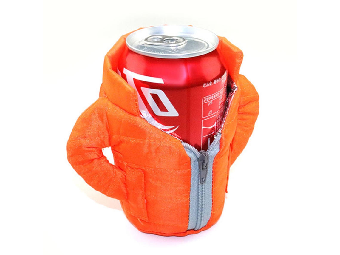 Chaqueta aislante de dos capas color naranja para bebidas, ideal para el invierno.