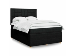Cama Box Spring Con Colchón Tela Negro 160x200 Cm
