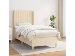 Cama Box Spring Con Colchón Tela Color Crema 90x200 Cm