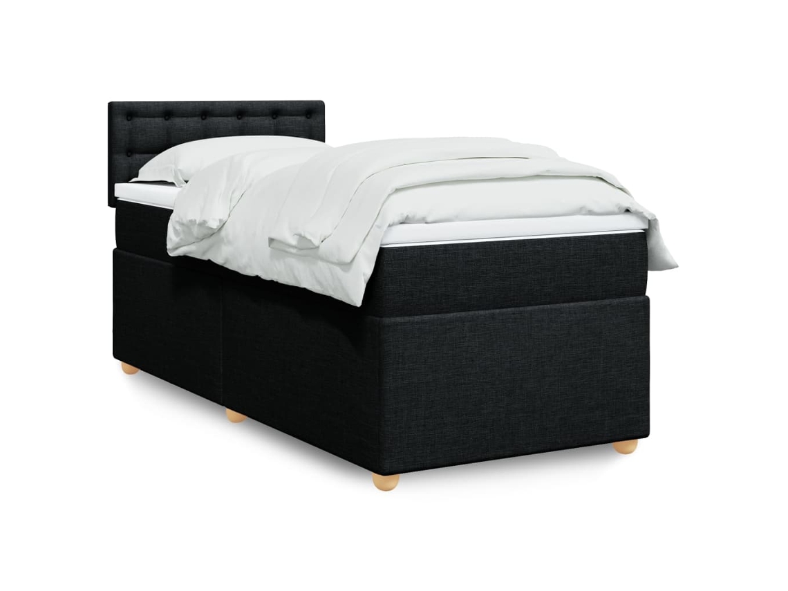 Cama Box Spring Con Colchón Tela Negro 80x200 Cm