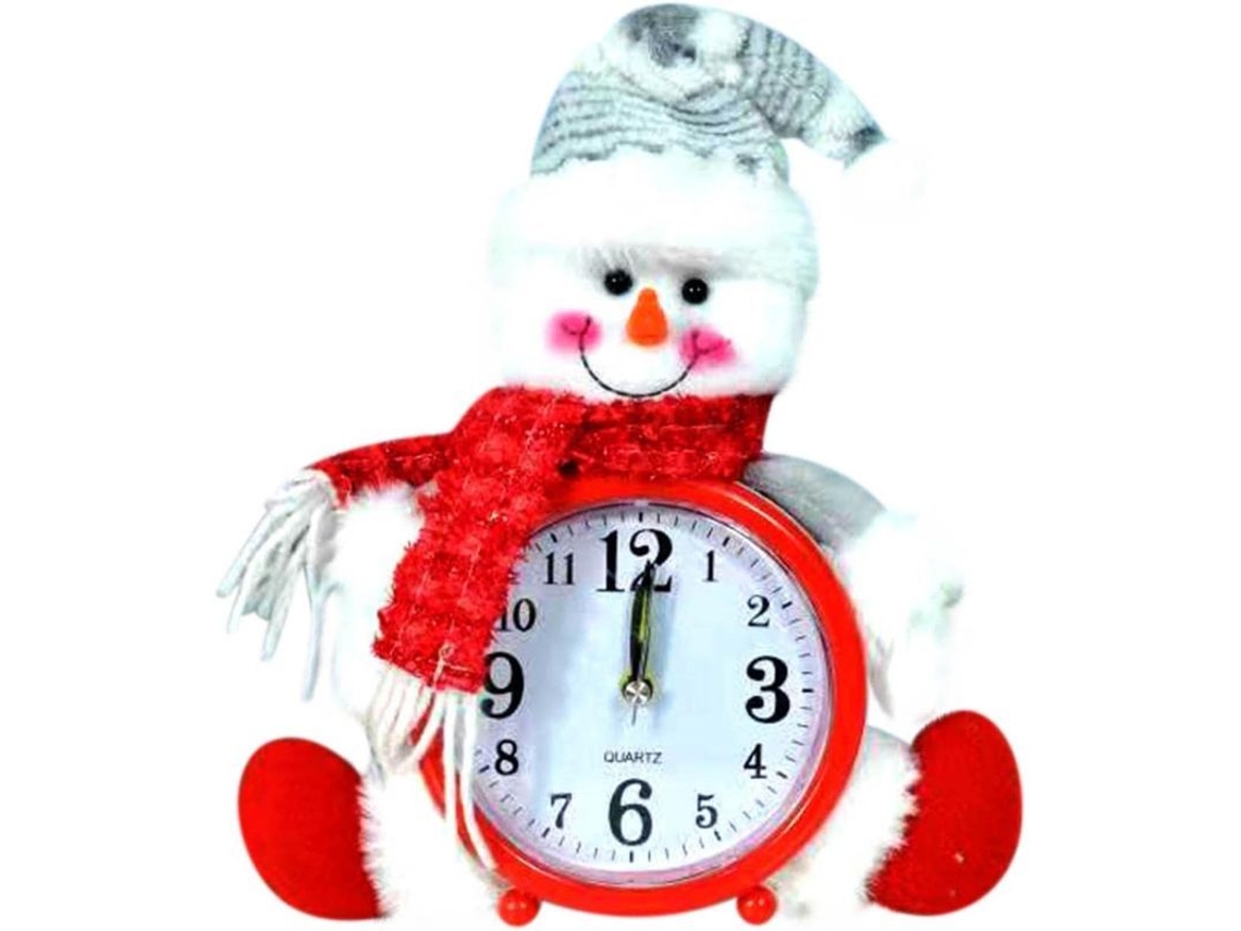 Reloj De Mesa Navideño Pequeño Y Decorativo Con Papá Noel Y Muñeco De Nieve, Funciona Con Pilas.