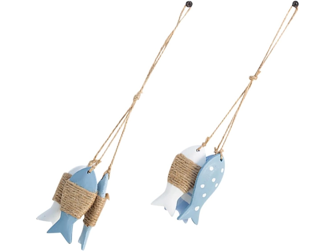 Juego 2 Colgantes Madera Forma Decoración Pared Temática Marina Adorno Náutico Natural Habitaciones Niños